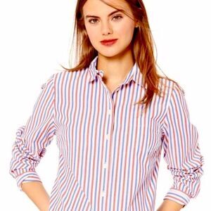J. Crew Classic Fit Red White Blue Stripes Button Down Shirt Women's Size 2